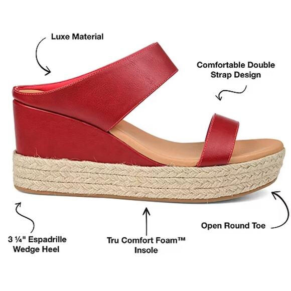 NEW Journee Collection Alissa Double Strap Comfort Wedge Espadrille Sandals RED - Picture 2 of 9